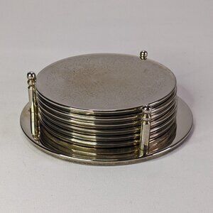 Vintage silver-plated coaster mats and bottle stand, 1970s